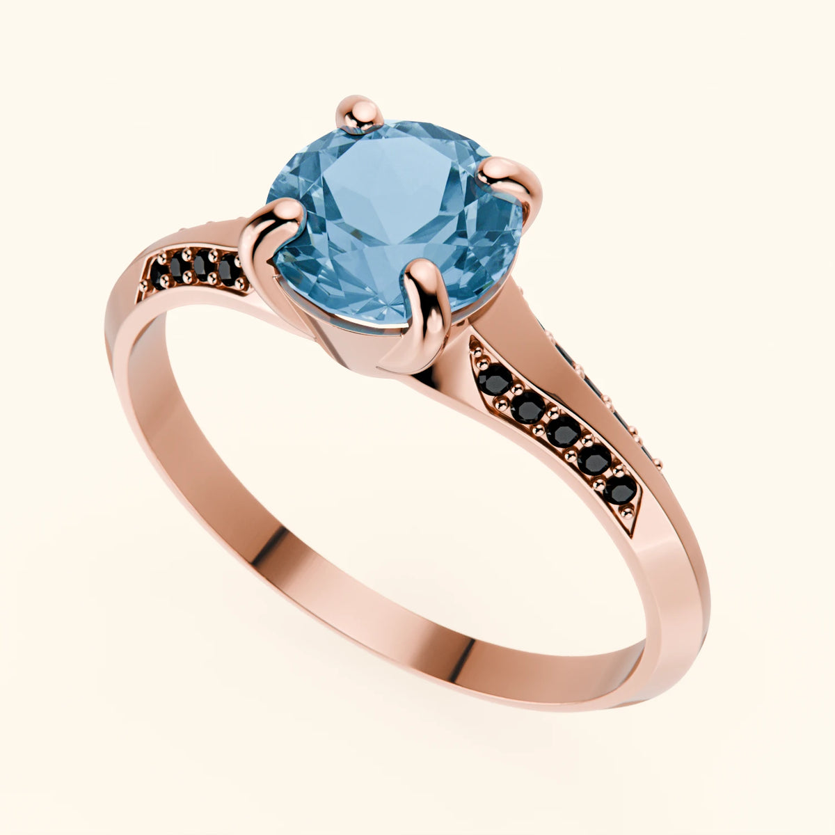 Engagement Ring Délié - 0.85ct Swiss Blue Topaz with Black Diamond Side Stones