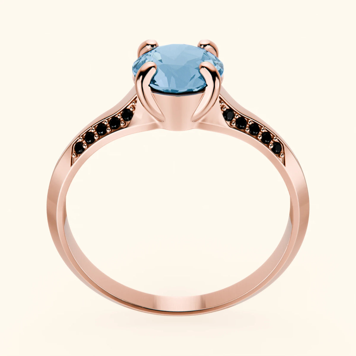 Engagement Ring Délié - 0.85ct Swiss Blue Topaz with Black Diamond Side Stones