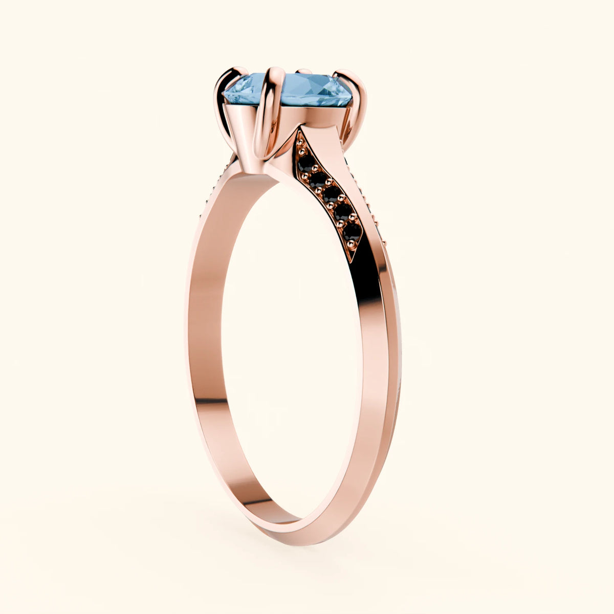 Engagement Ring Délié - 0.85ct Swiss Blue Topaz with Black Diamond Side Stones