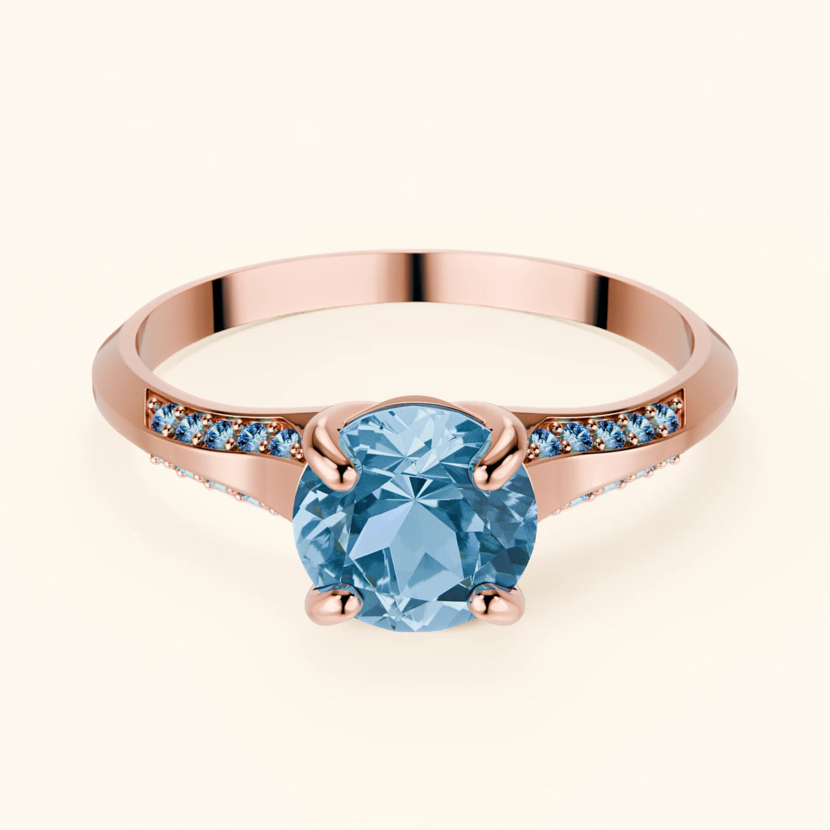 Engagement Ring Délié - 0.85ct Swiss Blue Topaz with Lab Blue Diamond Side Stones