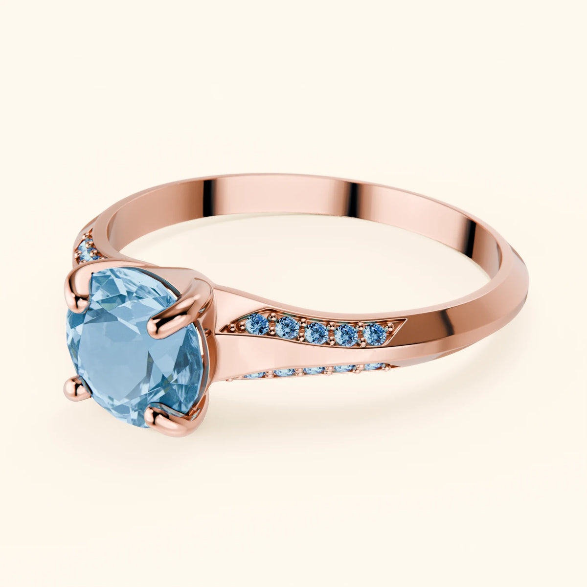 Engagement Ring Délié - 0.85ct Swiss Blue Topaz with Lab Blue Diamond Side Stones