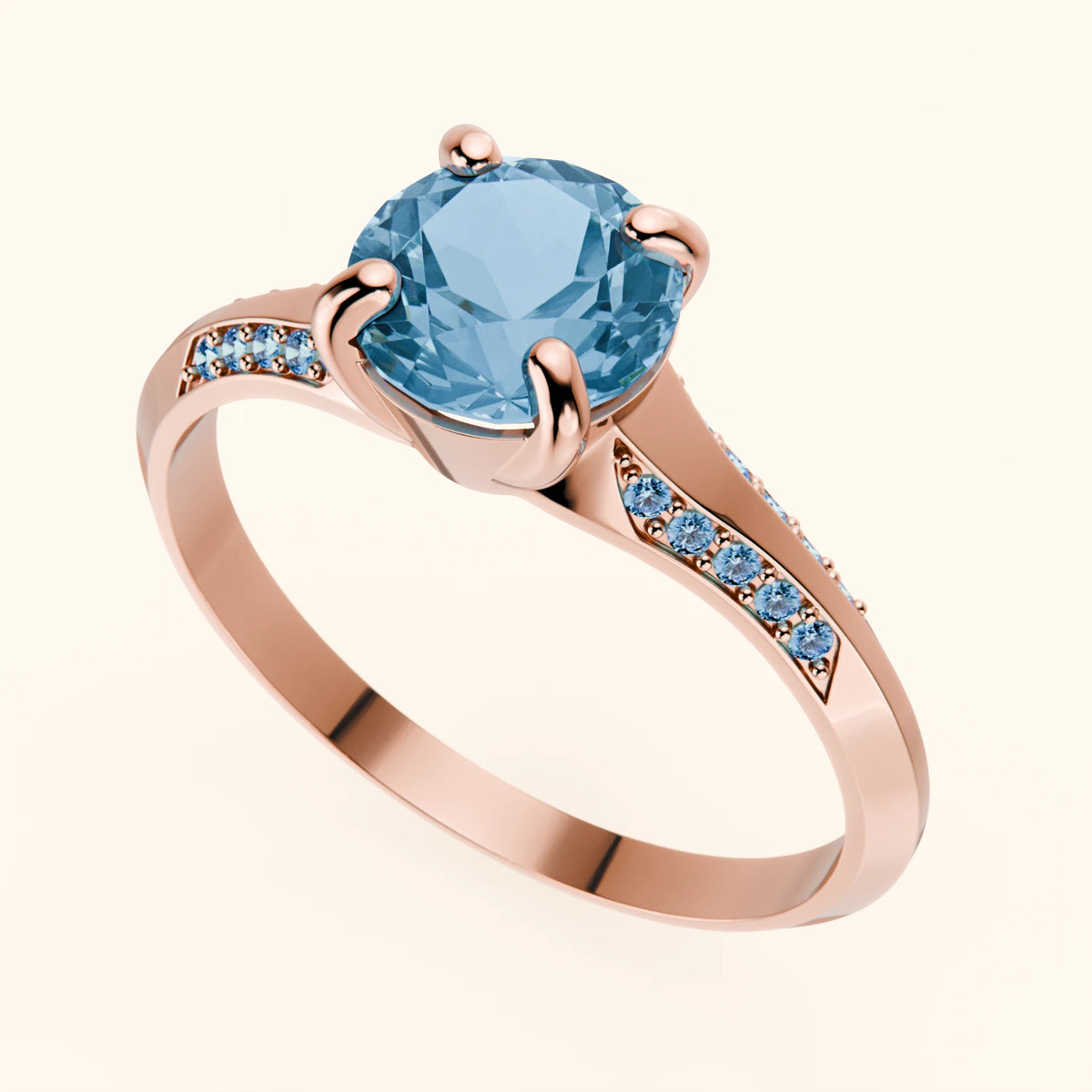 Engagement Ring Délié - 0.85ct Swiss Blue Topaz with Lab Blue Diamond Side Stones