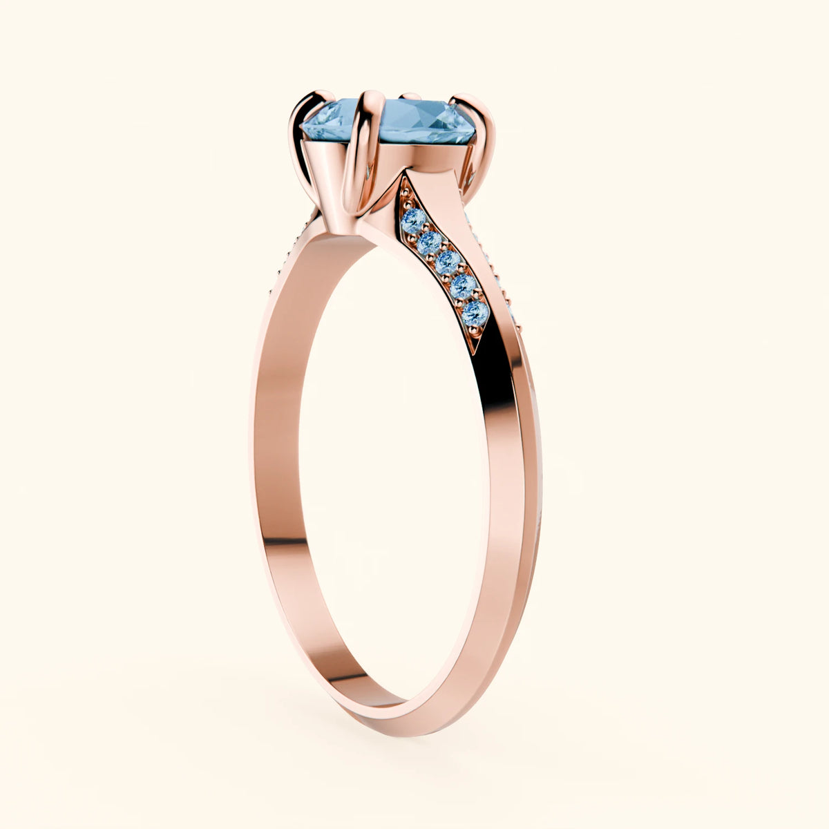 Engagement Ring Délié - 0.85ct Swiss Blue Topaz with Lab Blue Diamond Side Stones