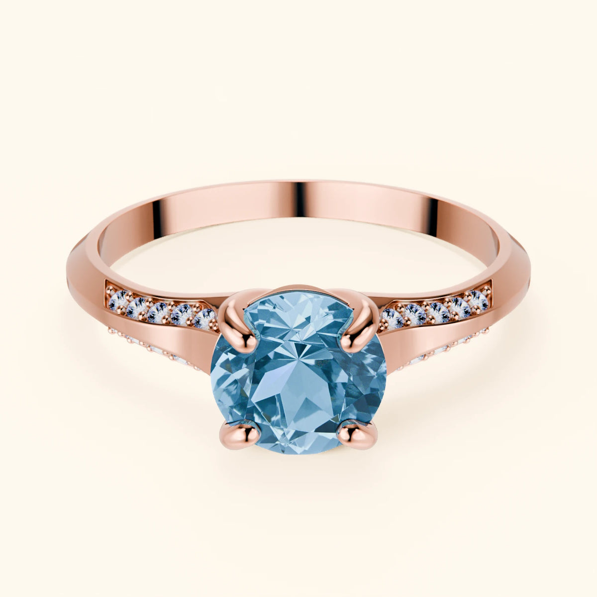 Engagement Ring Délié - 0.85ct Swiss Blue Topaz with Natural Diamond Side Stones