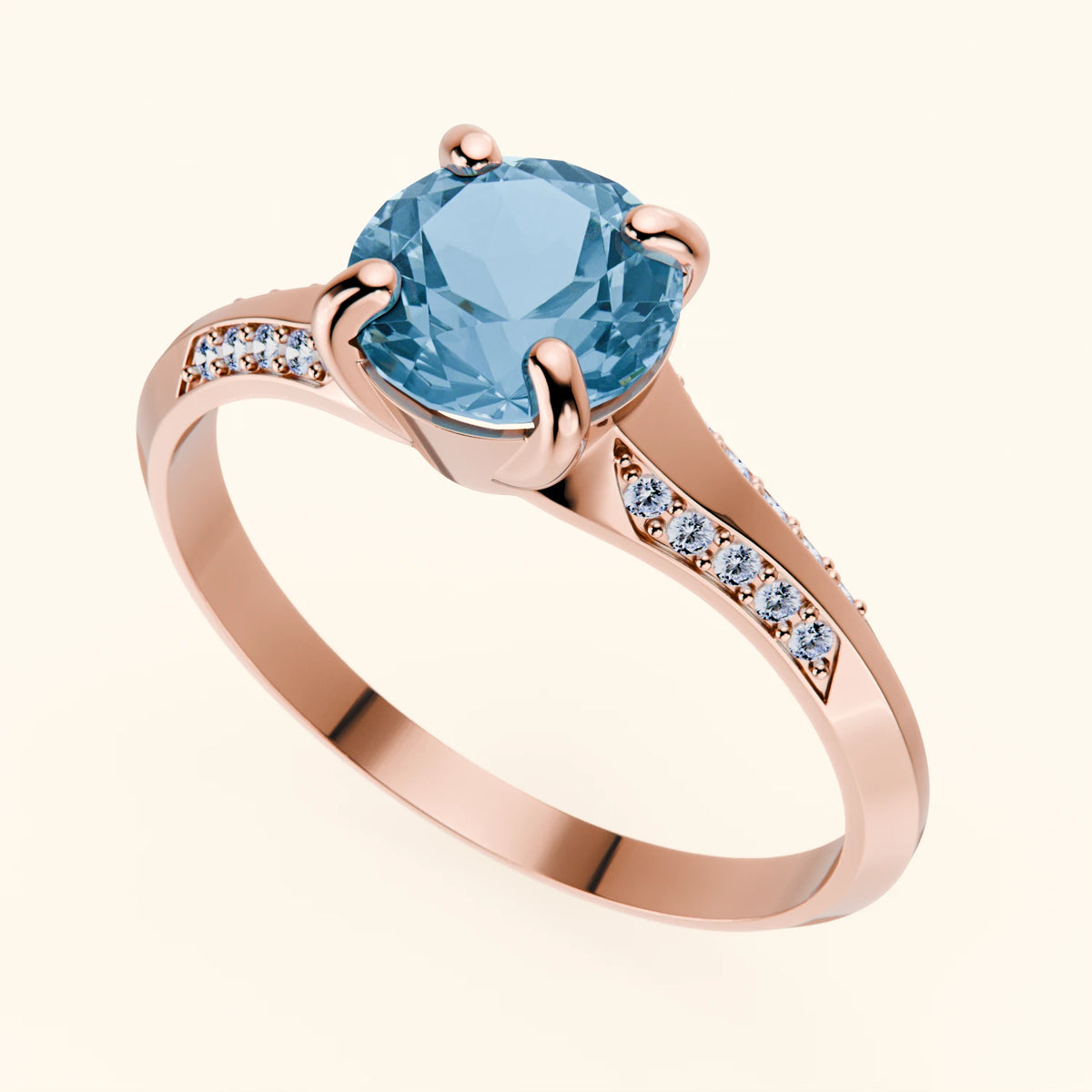 Engagement Ring Délié - 0.85ct Swiss Blue Topaz with Natural Diamond Side Stones