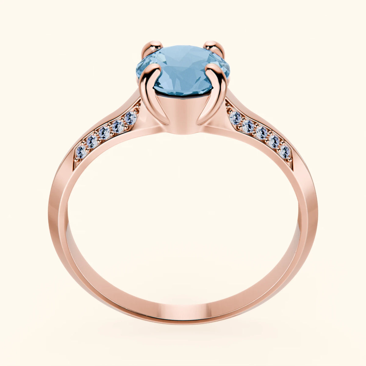 Engagement Ring Délié - 0.85ct Swiss Blue Topaz with Natural Diamond Side Stones