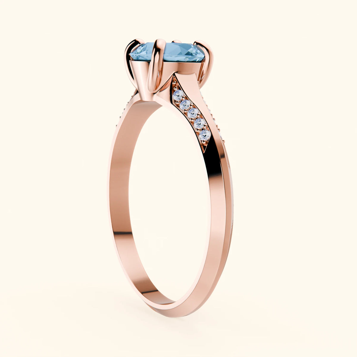 Engagement Ring Délié - 0.85ct Swiss Blue Topaz with Natural Diamond Side Stones