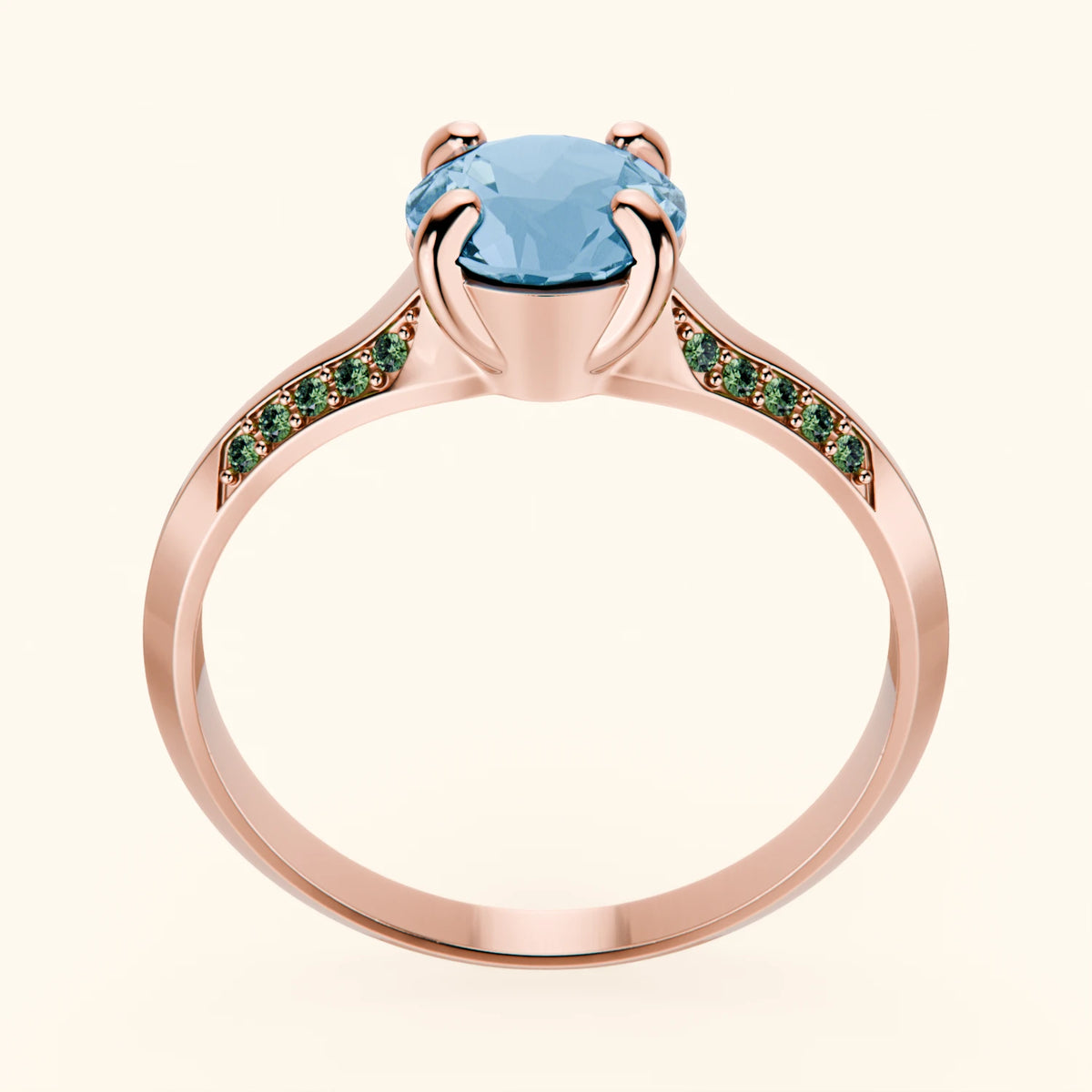 Engagement Ring Délié - 0.85ct Swiss Blue Topaz with Lab Green Diamond Side Stones