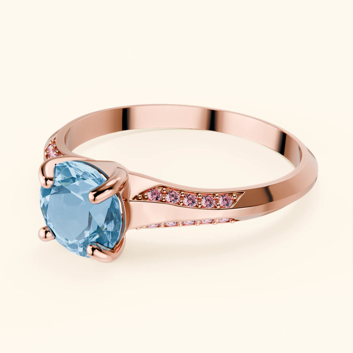 Engagement Ring Délié - 0.85ct Swiss Blue Topaz with Lab Pink Diamond Side Stones