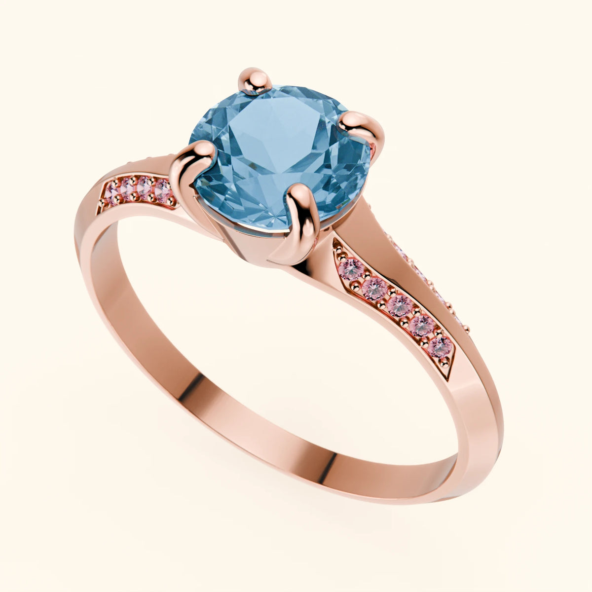 Engagement Ring Délié - 0.85ct Swiss Blue Topaz with Lab Pink Diamond Side Stones