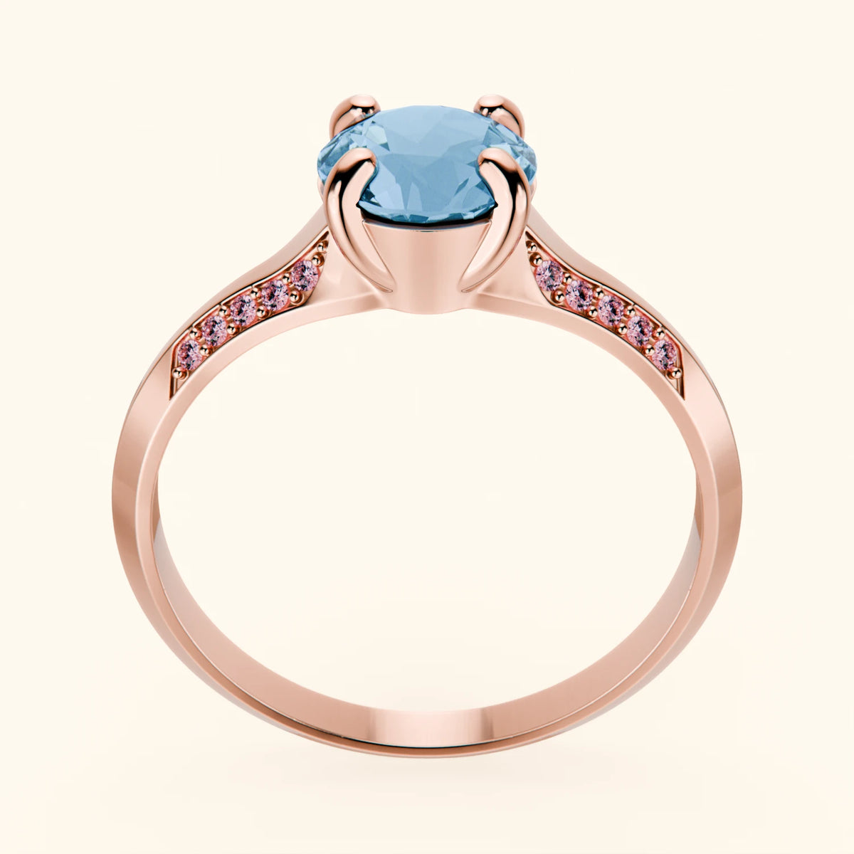 Engagement Ring Délié - 0.85ct Swiss Blue Topaz with Lab Pink Diamond Side Stones
