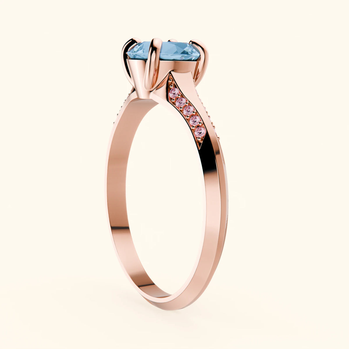 Engagement Ring Délié - 0.85ct Swiss Blue Topaz with Lab Pink Diamond Side Stones