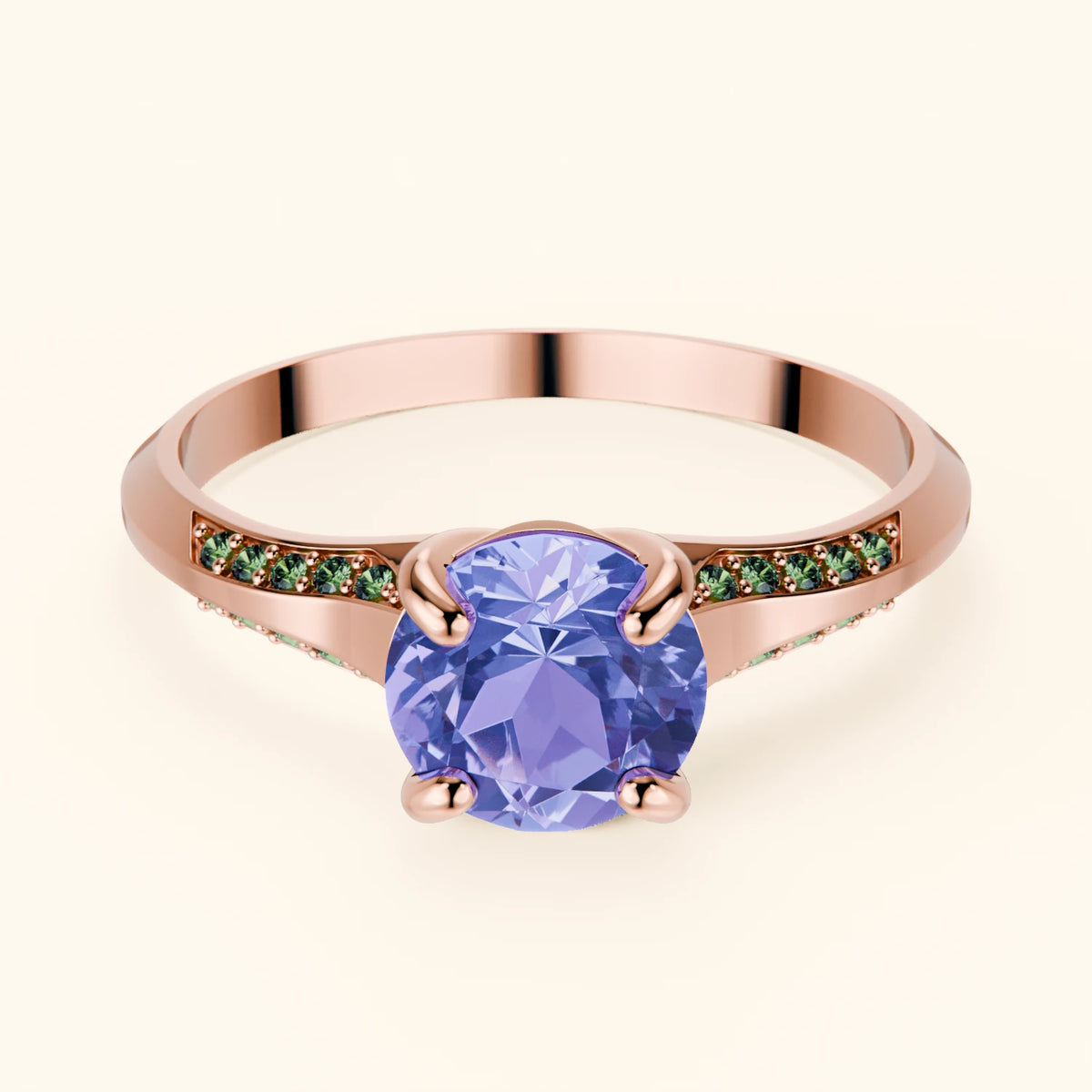 Engagement Ring Délié - 0.80ct Tanzanite with Lab Green Diamond Side Stones