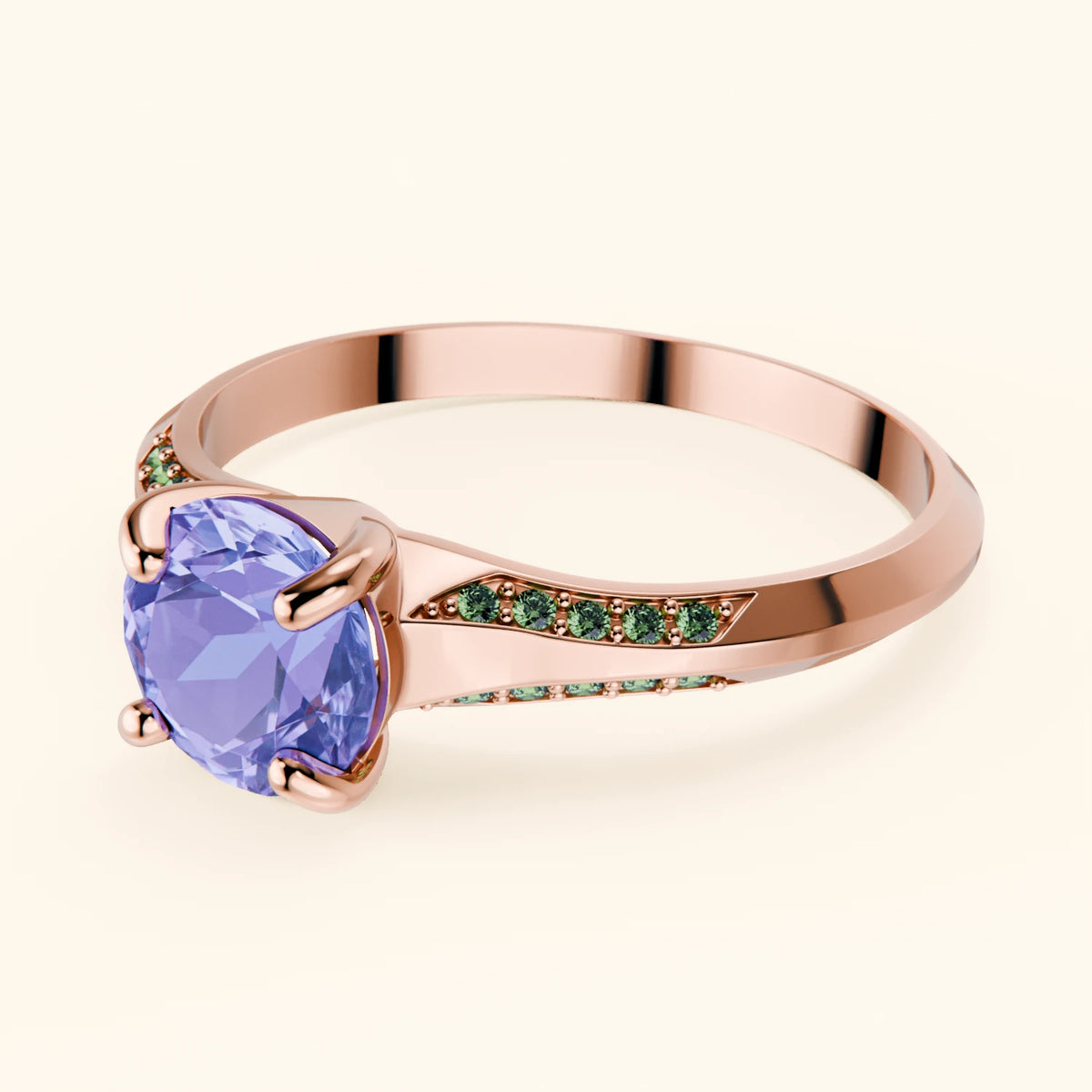 Engagement Ring Délié - 0.80ct Tanzanite with Lab Green Diamond Side Stones