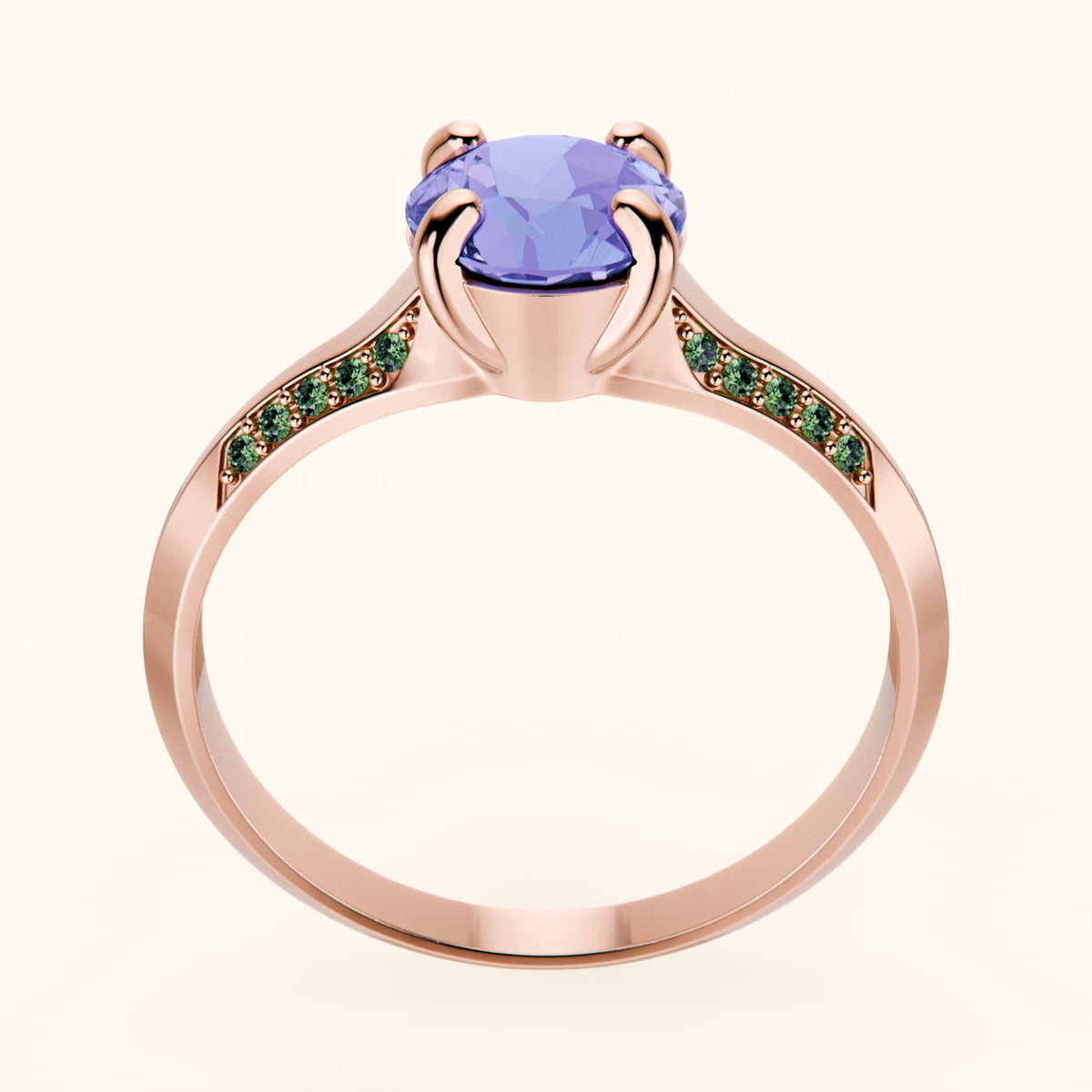 Engagement Ring Délié - 0.80ct Tanzanite with Lab Green Diamond Side Stones