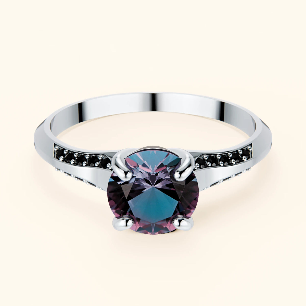 Engagement Ring Délié - 0.90ct Lab Alexandrite with Black Diamond Side Stones