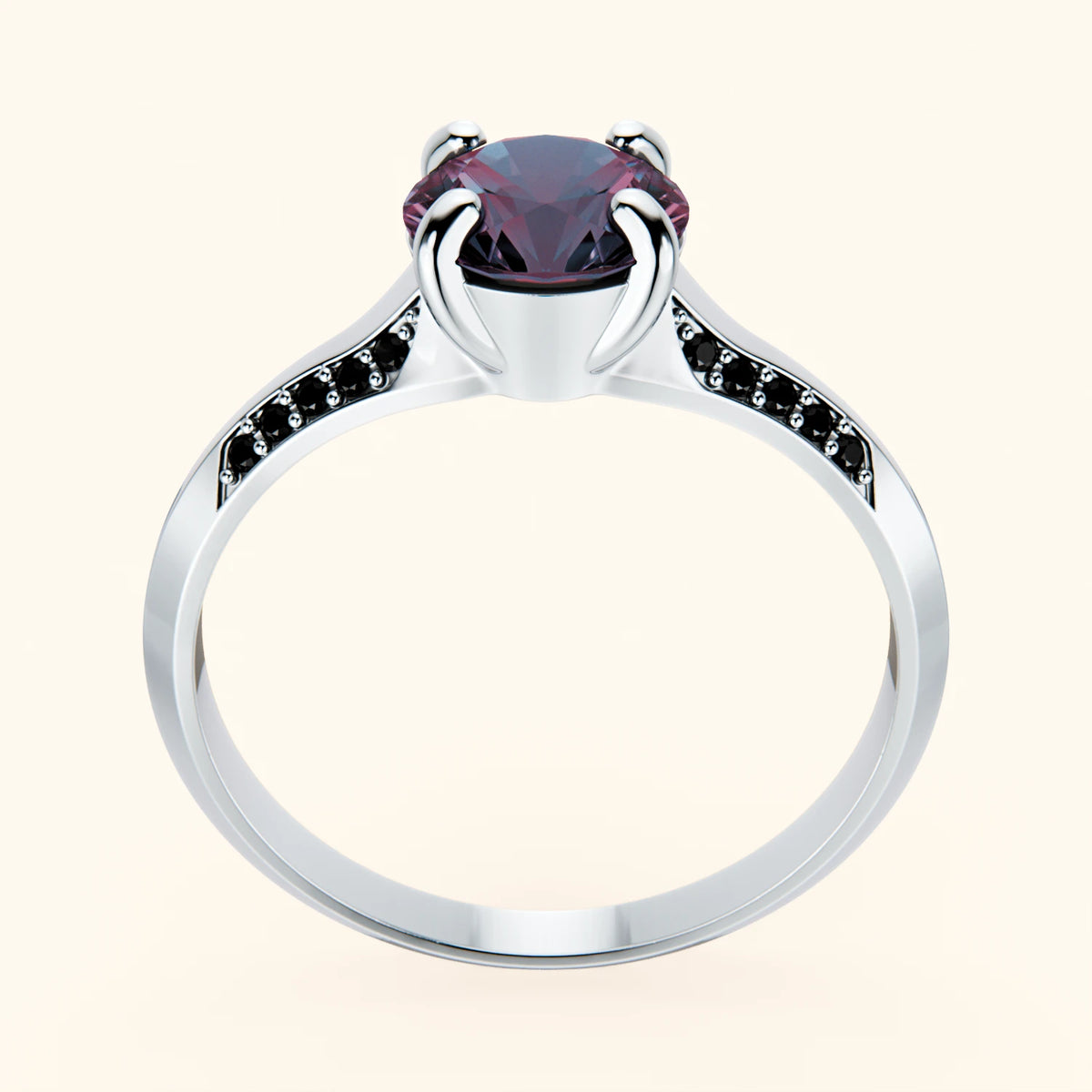 Engagement Ring Délié - 0.90ct Lab Alexandrite with Black Diamond Side Stones