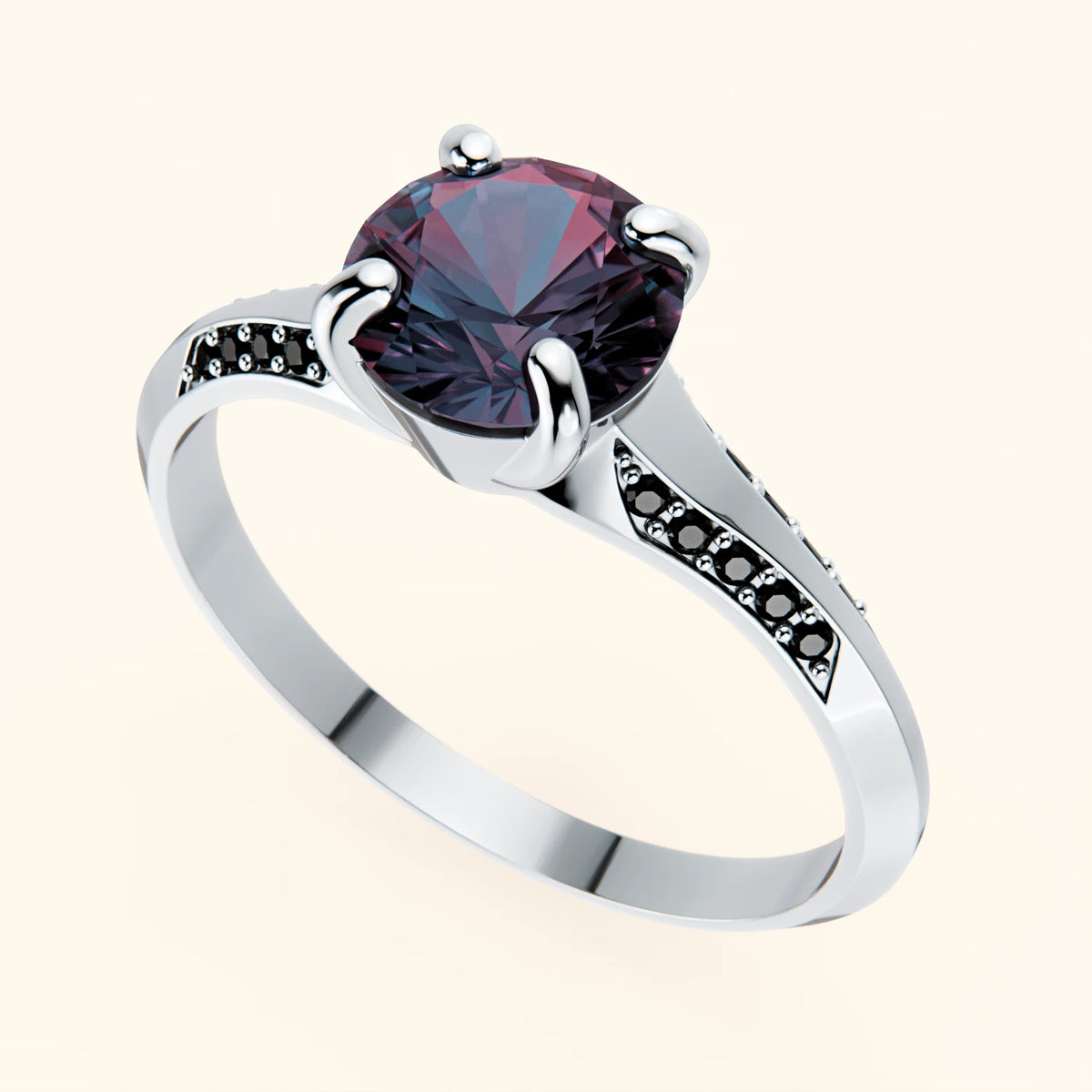 Engagement Ring Délié - 0.90ct Lab Alexandrite with Black Diamond Side Stones