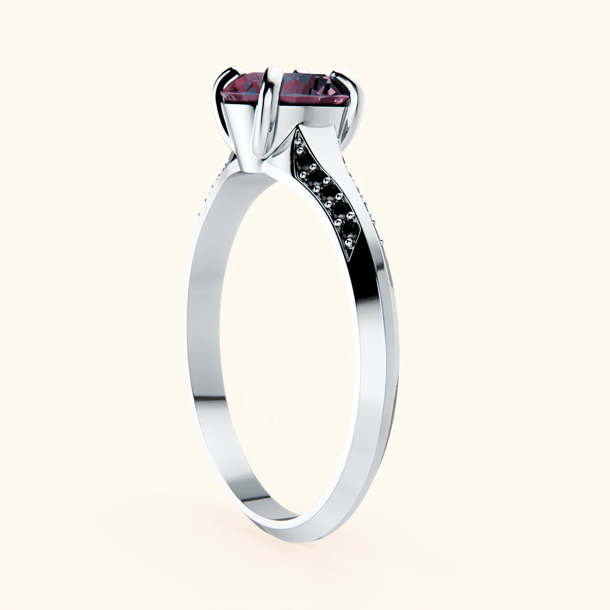 Engagement Ring Délié - 0.90ct Lab Alexandrite with Black Diamond Side Stones