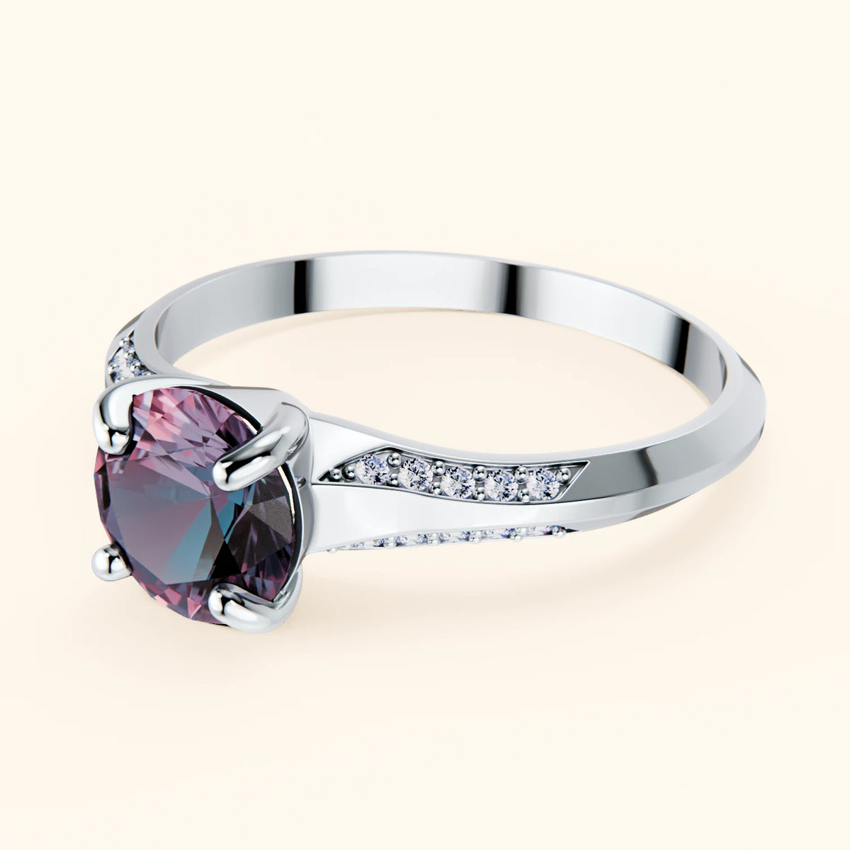 Pierścionek zaręczynowy Délié – Aleksandryt laboratoryjny 0,90 ct, kamienie boczne: diament naturalny