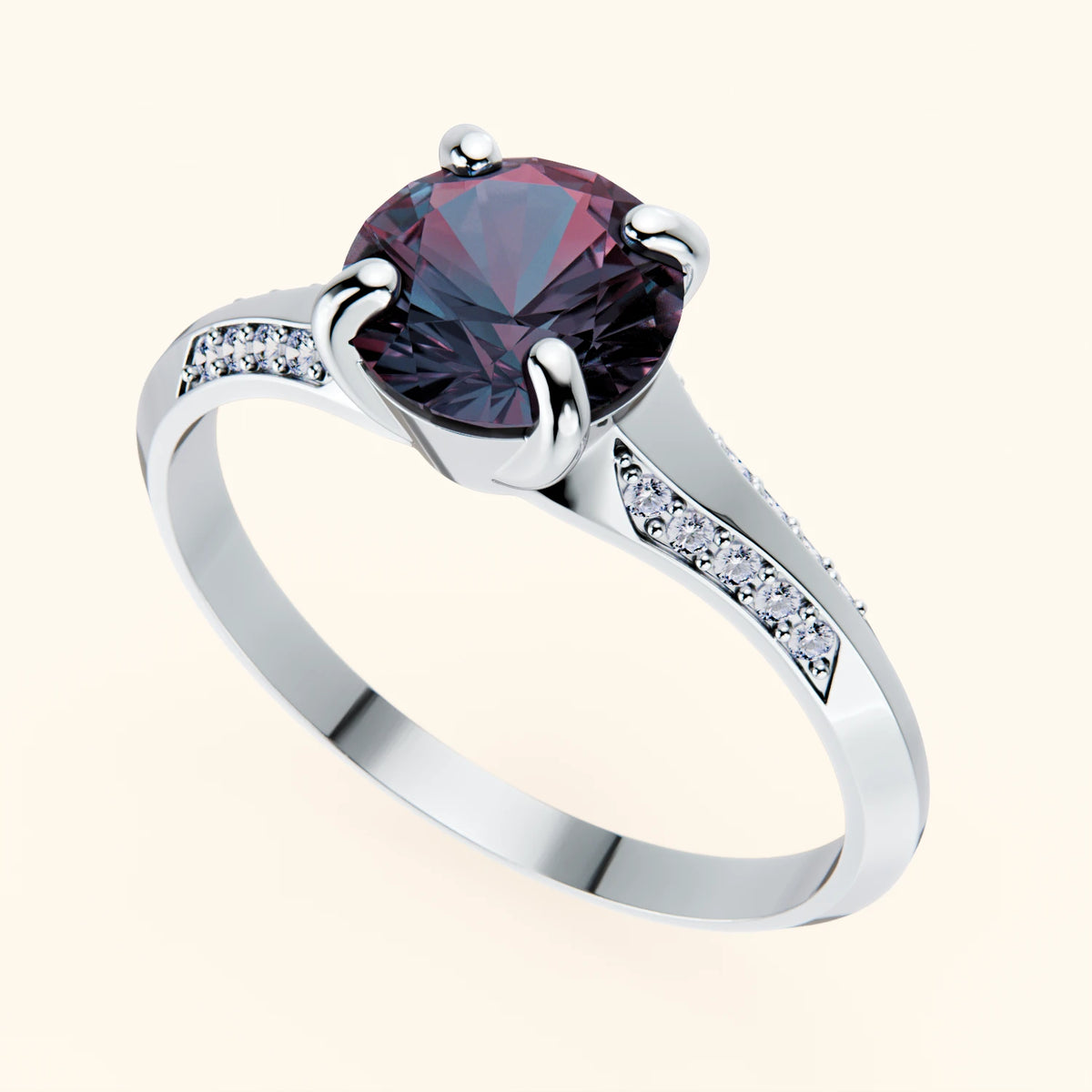 Pierścionek zaręczynowy Délié – Aleksandryt laboratoryjny 0,90 ct, kamienie boczne: diament naturalny