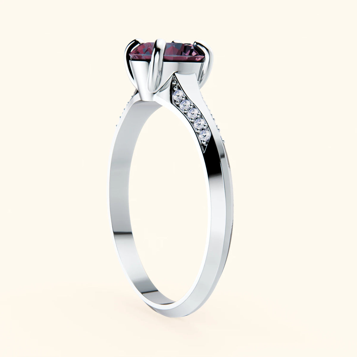 Pierścionek zaręczynowy Délié – Aleksandryt laboratoryjny 0,90 ct, kamienie boczne: diament naturalny