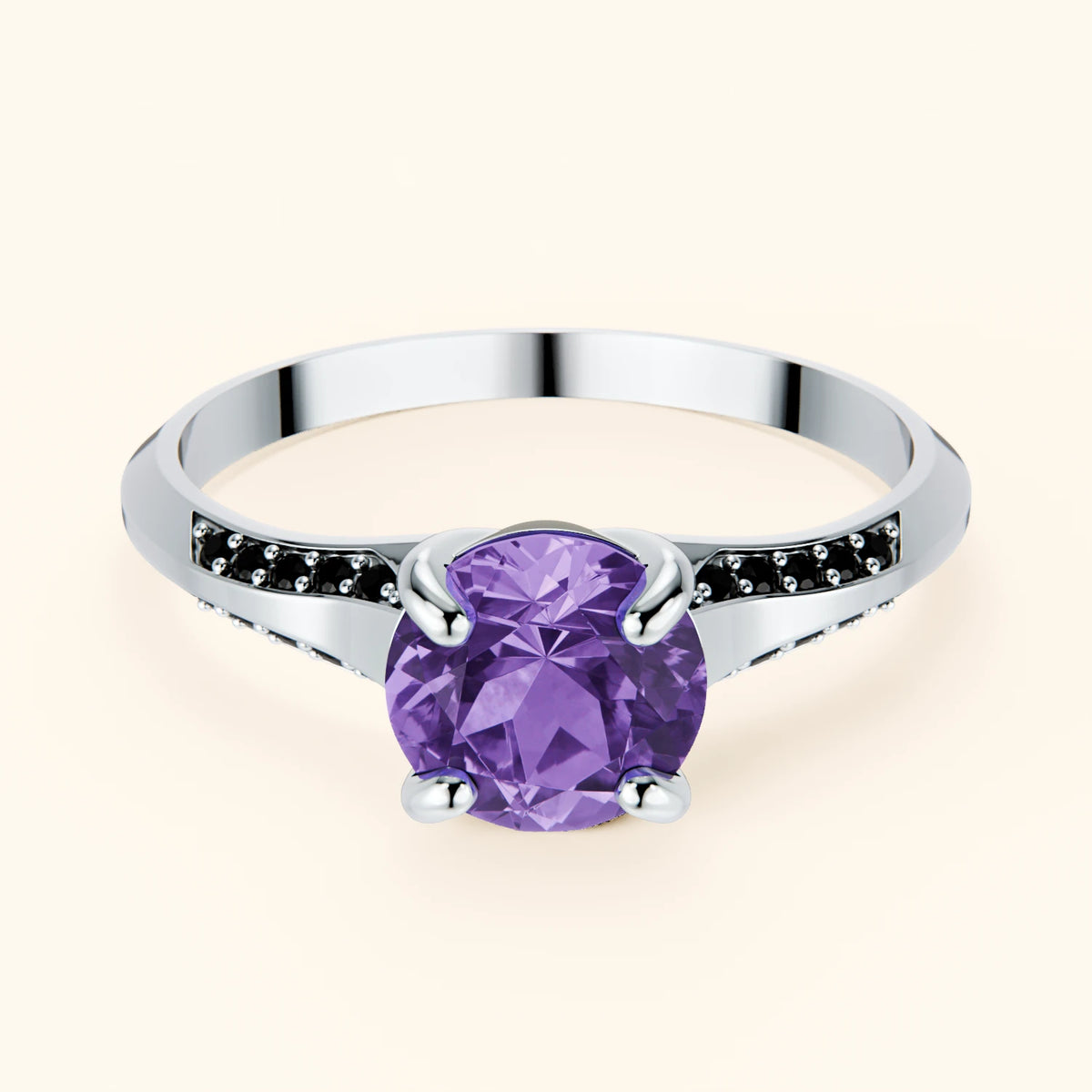 Engagement Ring Délié - 0.65ct Amethyst with Black Diamond Side Stones