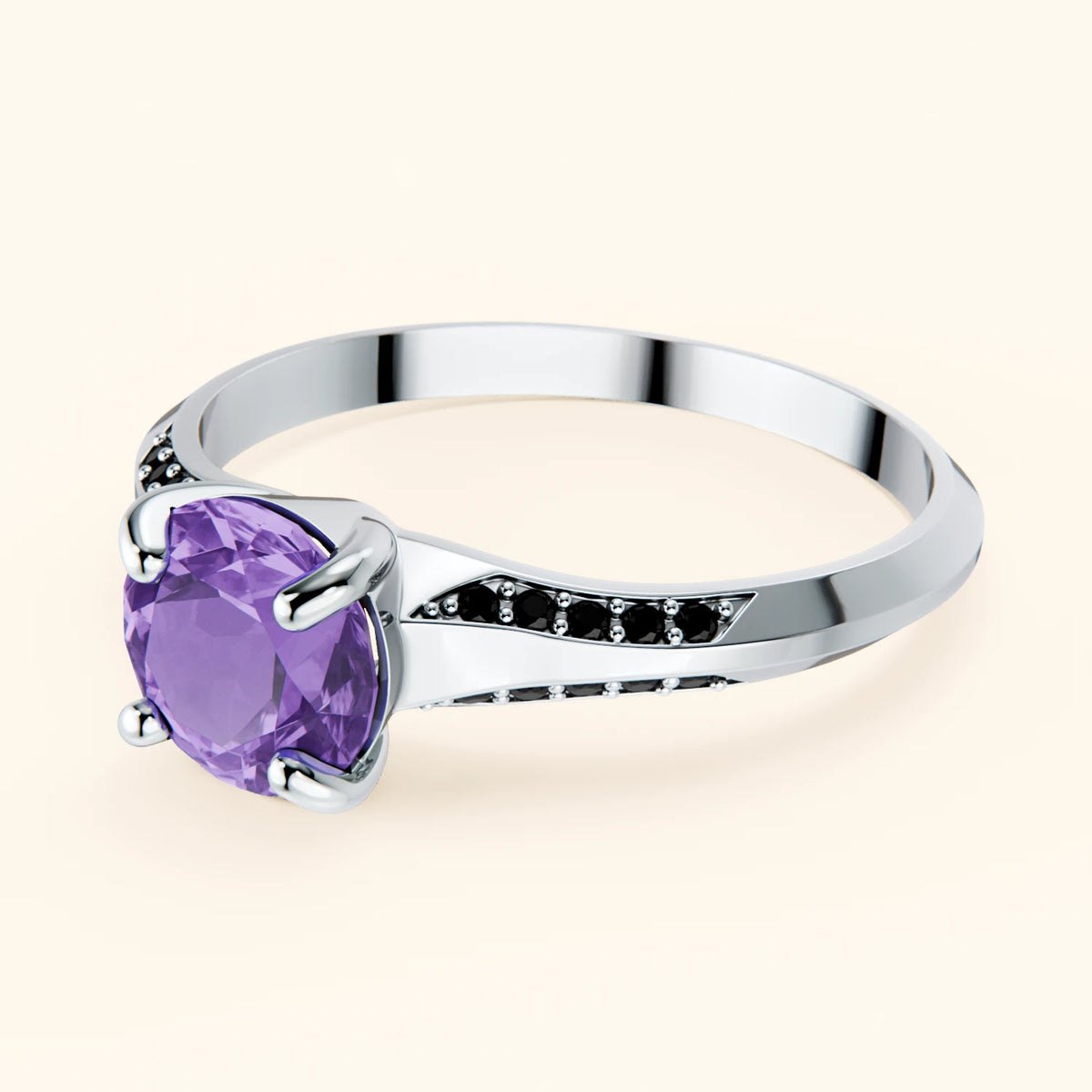 Engagement Ring Délié - 0.65ct Amethyst with Black Diamond Side Stones