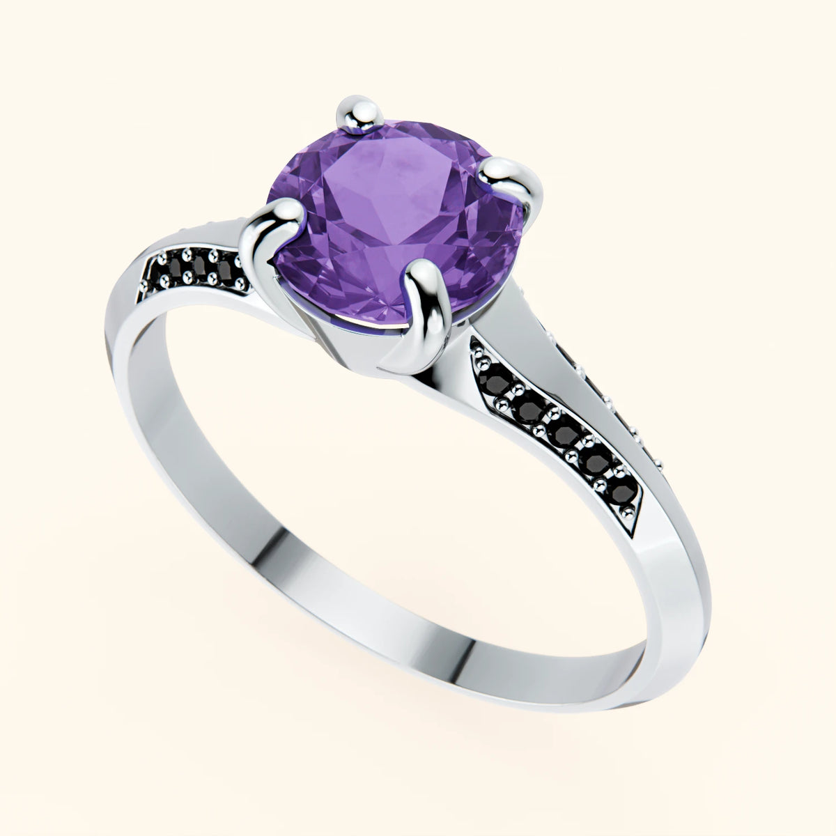 Engagement Ring Délié - 0.65ct Amethyst with Black Diamond Side Stones