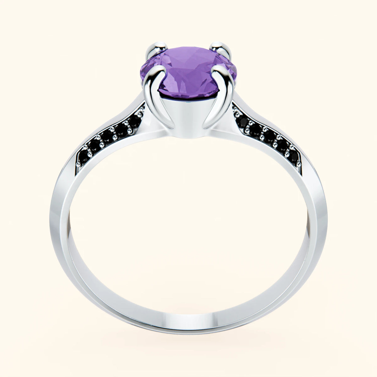 Engagement Ring Délié - 0.65ct Amethyst with Black Diamond Side Stones