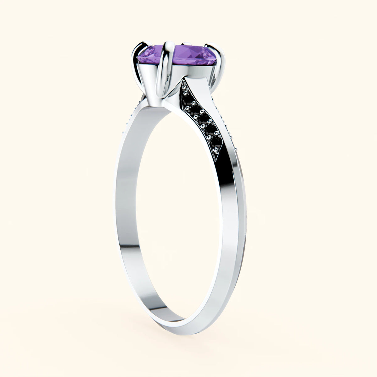 Engagement Ring Délié - 0.65ct Amethyst with Black Diamond Side Stones