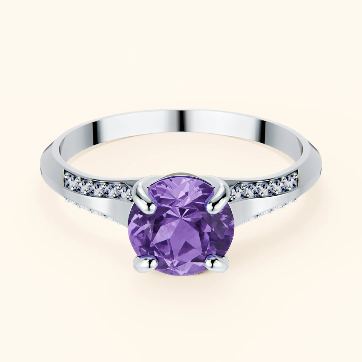 Pierścionek zaręczynowy Délié – Ametyst 0,65 ct, kamienie boczne: diament naturalny