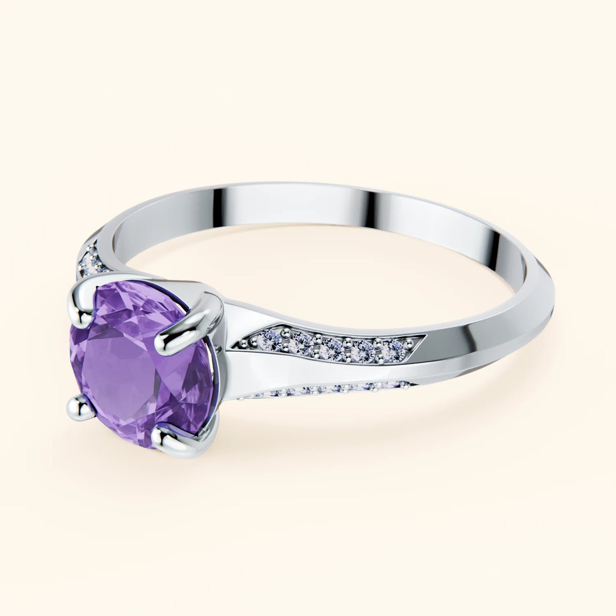 Pierścionek zaręczynowy Délié – Ametyst 0,65 ct, kamienie boczne: diament naturalny