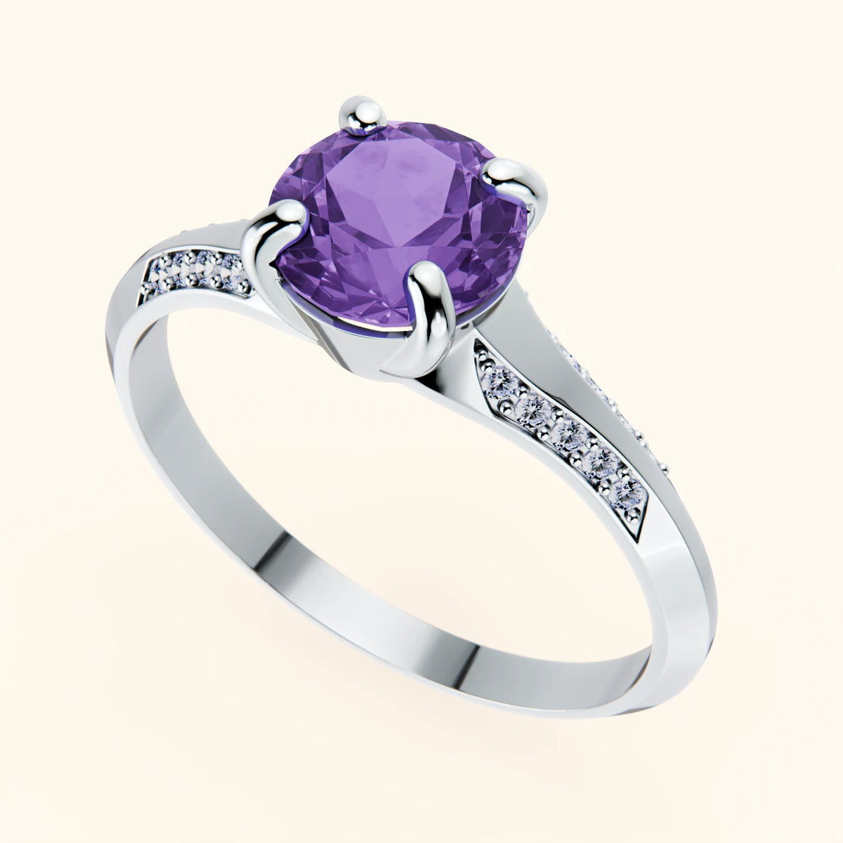 Pierścionek zaręczynowy Délié – Ametyst 0,65 ct, kamienie boczne: diament naturalny