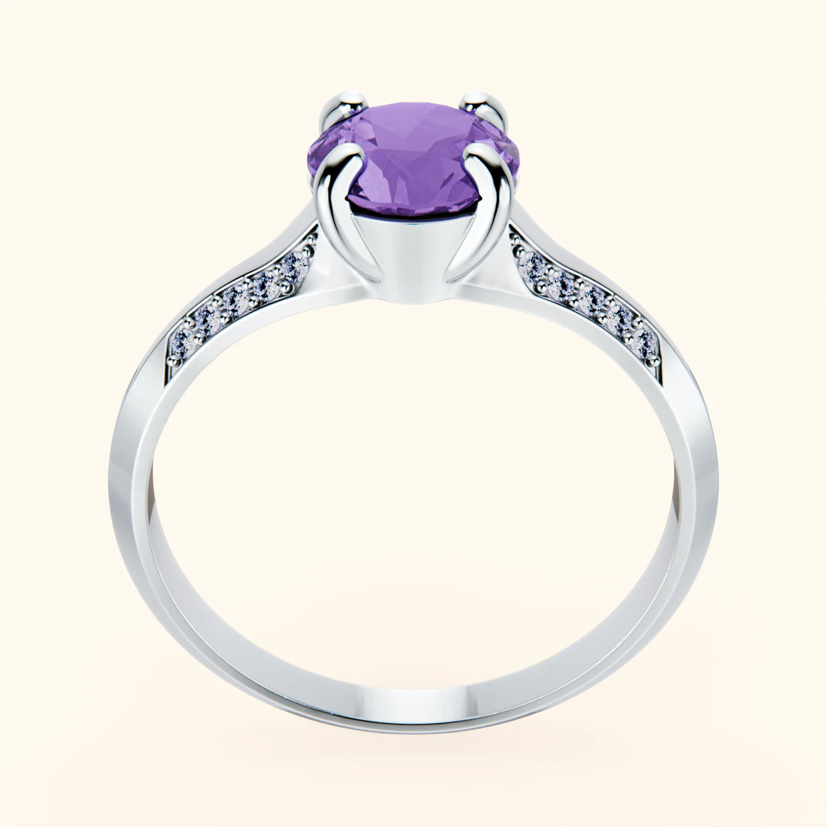 Pierścionek zaręczynowy Délié – Ametyst 0,65 ct, kamienie boczne: diament naturalny
