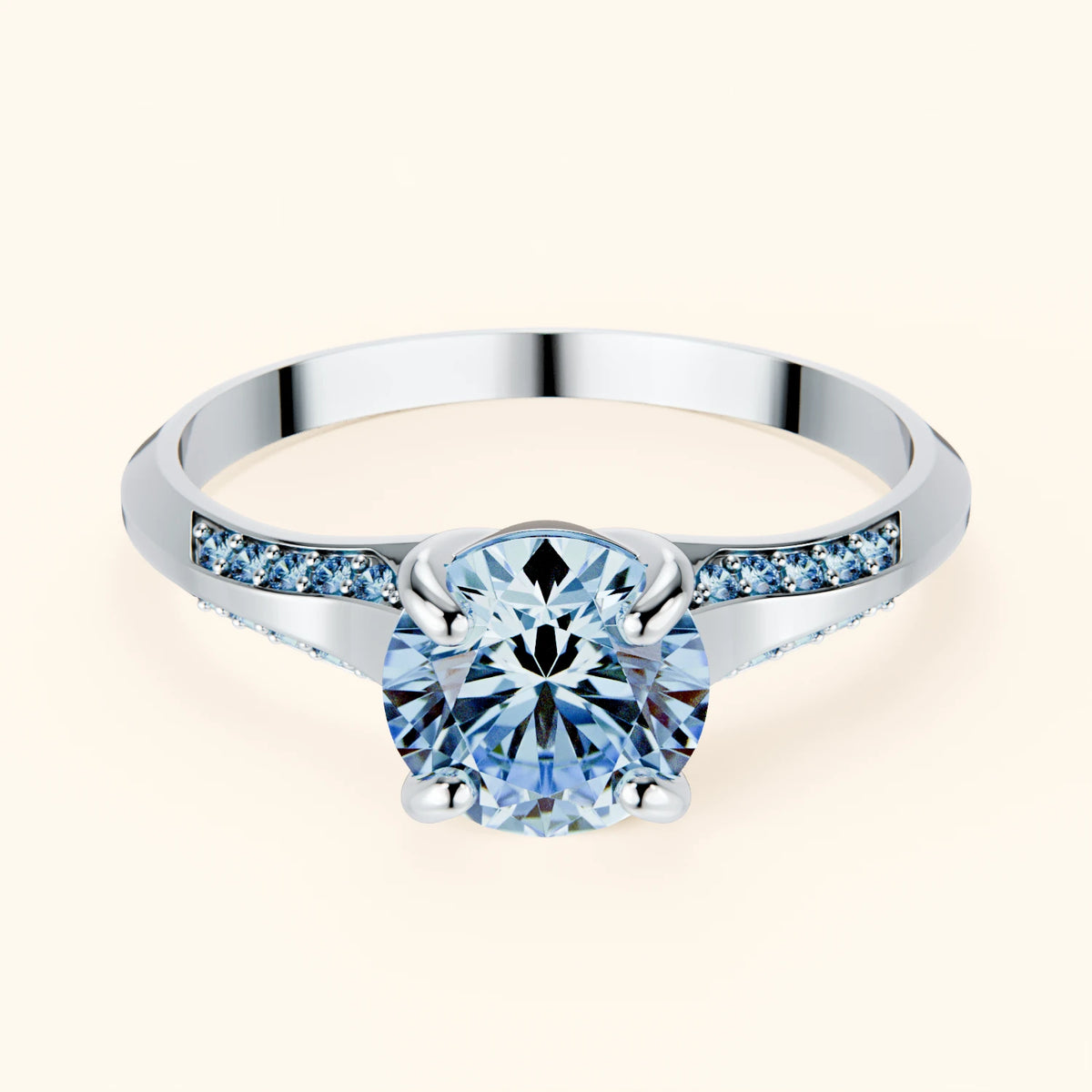Engagement Ring Délié - 1ct Lab Blue Diamond with Lab Blue Diamond Side Stones