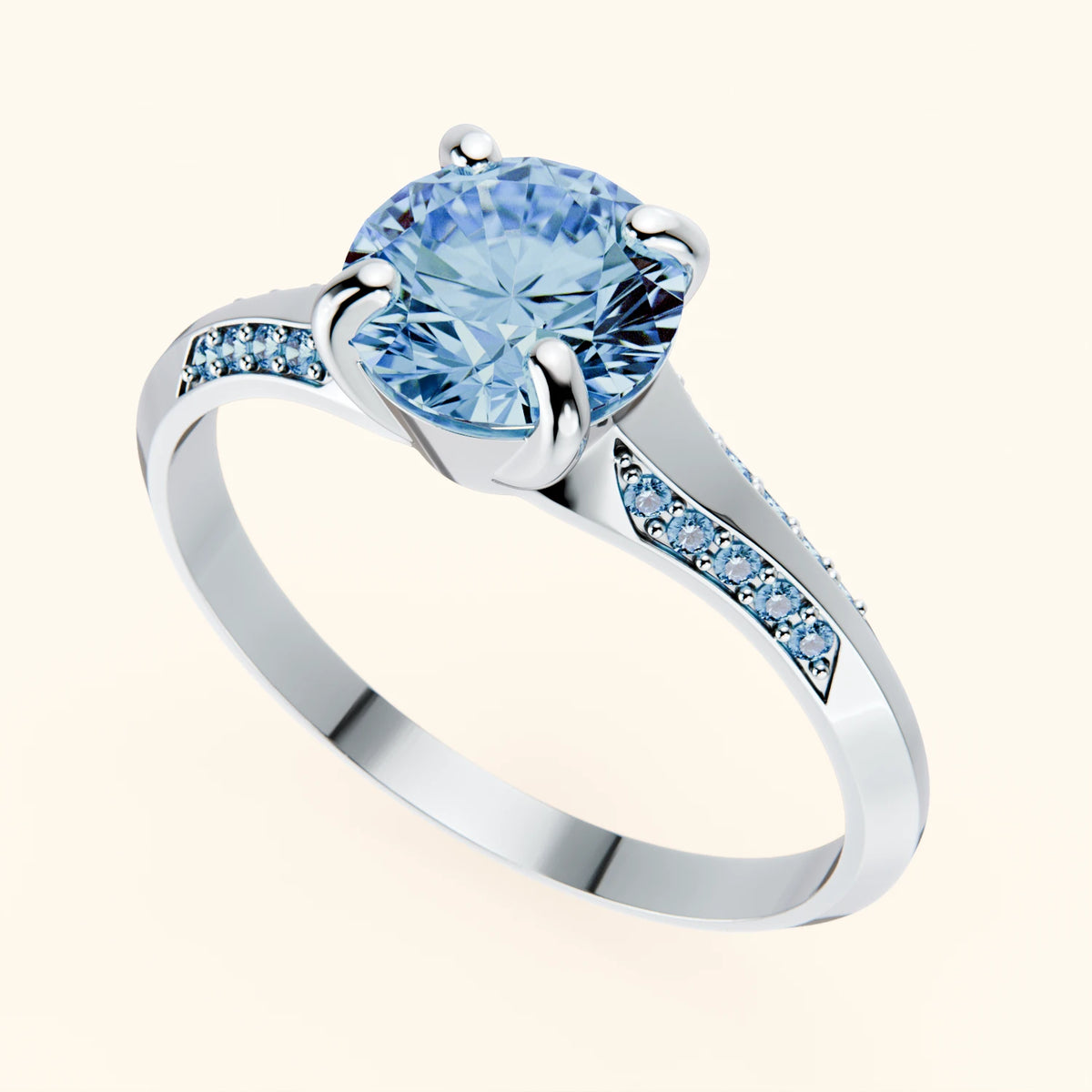 Engagement Ring Délié - 1ct Lab Blue Diamond with Lab Blue Diamond Side Stones