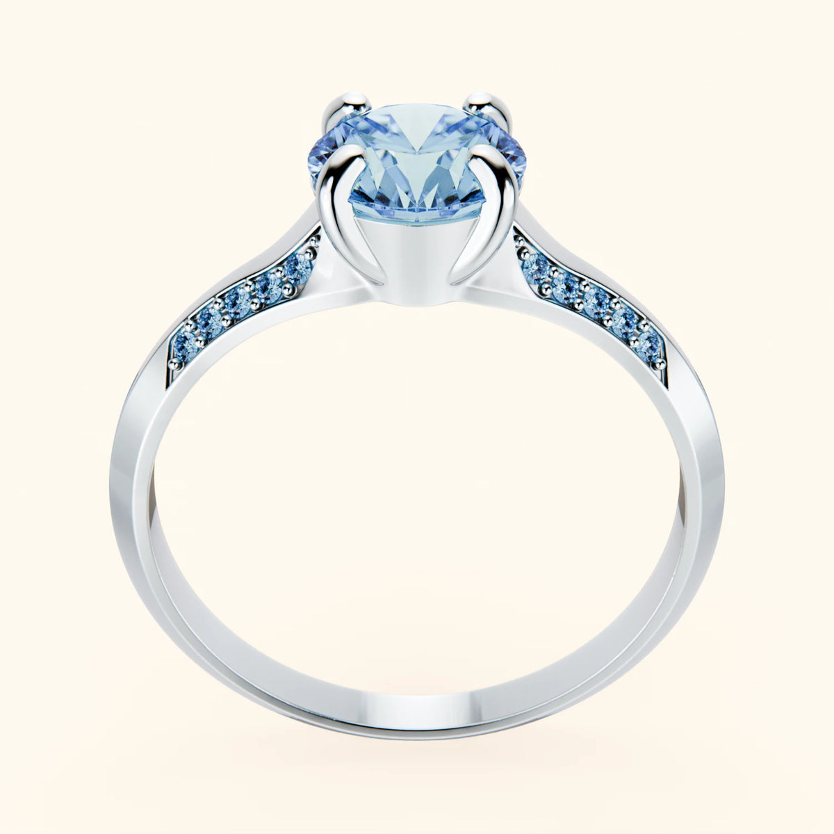 Engagement Ring Délié - 1ct Lab Blue Diamond with Lab Blue Diamond Side Stones