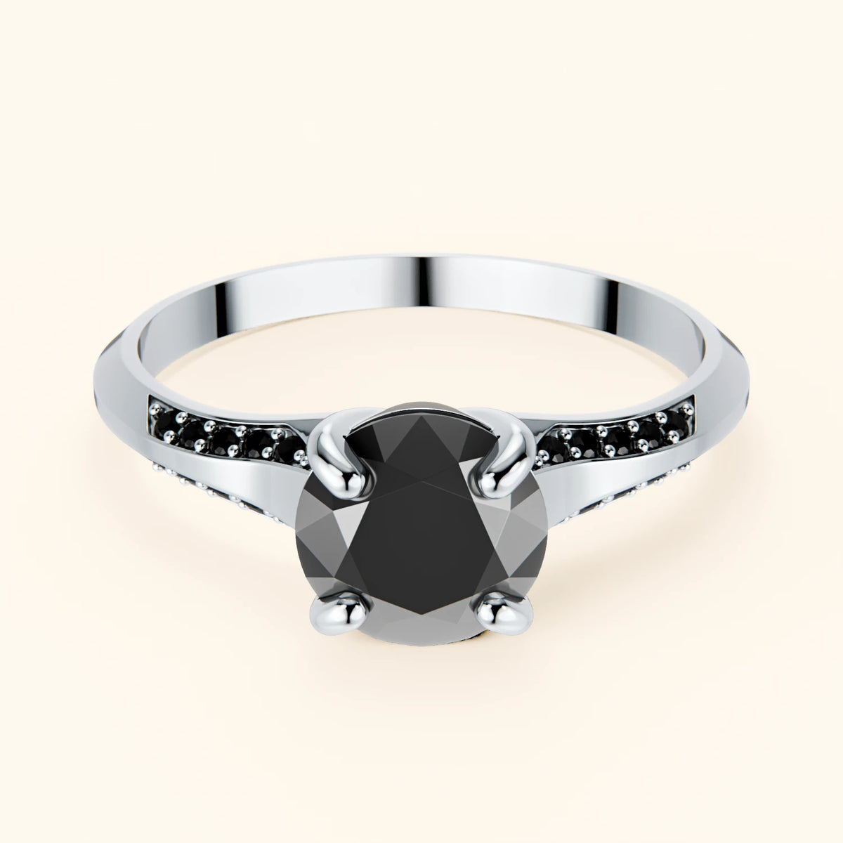 Engagement Ring Délié - 1ct Black Diamond with Black Diamond Side Stones