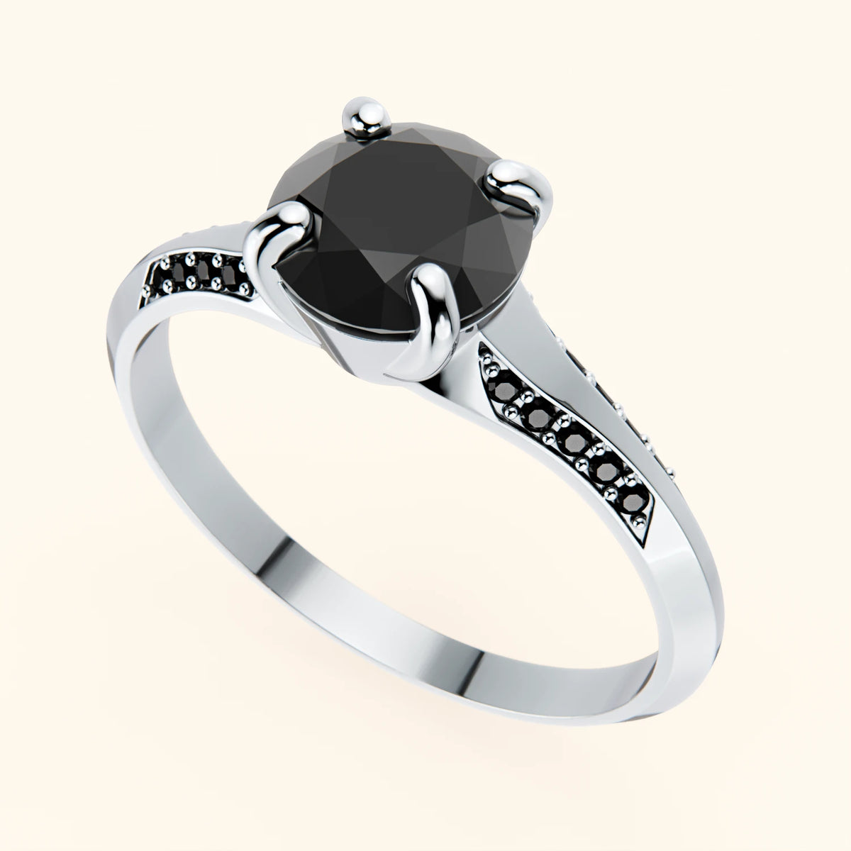 Engagement Ring Délié - 1ct Black Diamond with Black Diamond Side Stones