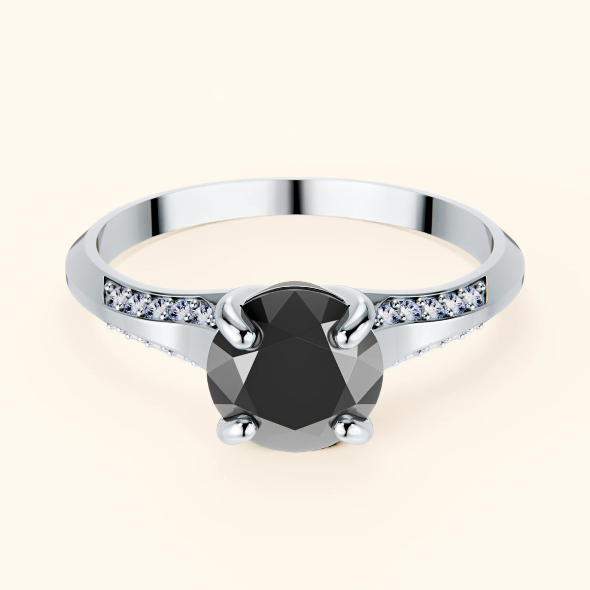 Engagement Ring Délié - 1ct Black Diamond with Natural Diamond Side Stones