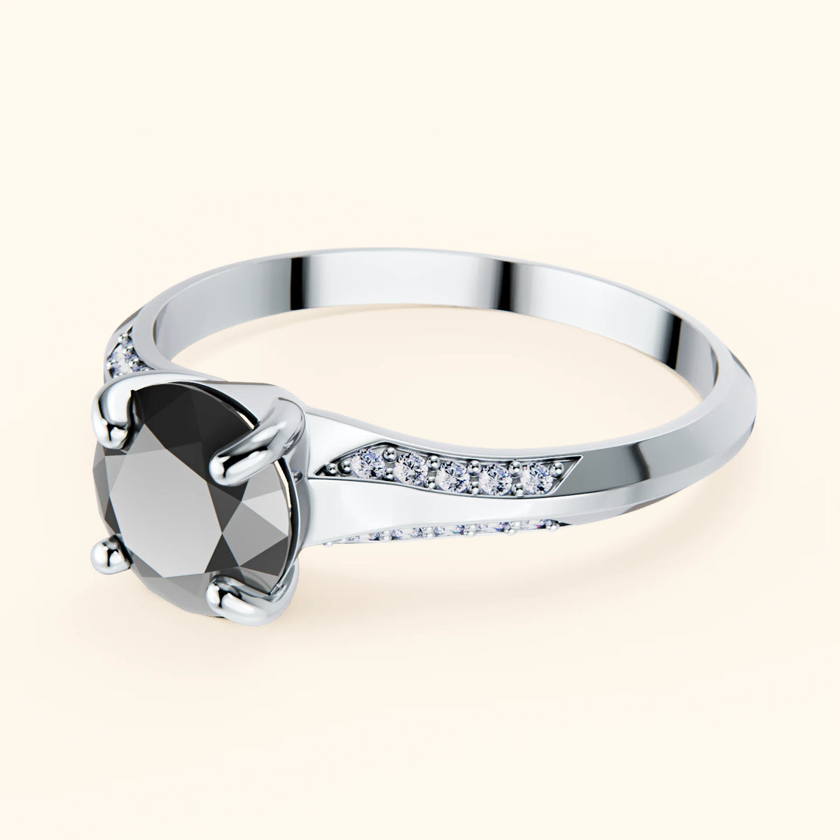 Engagement Ring Délié - 1ct Black Diamond with Natural Diamond Side Stones
