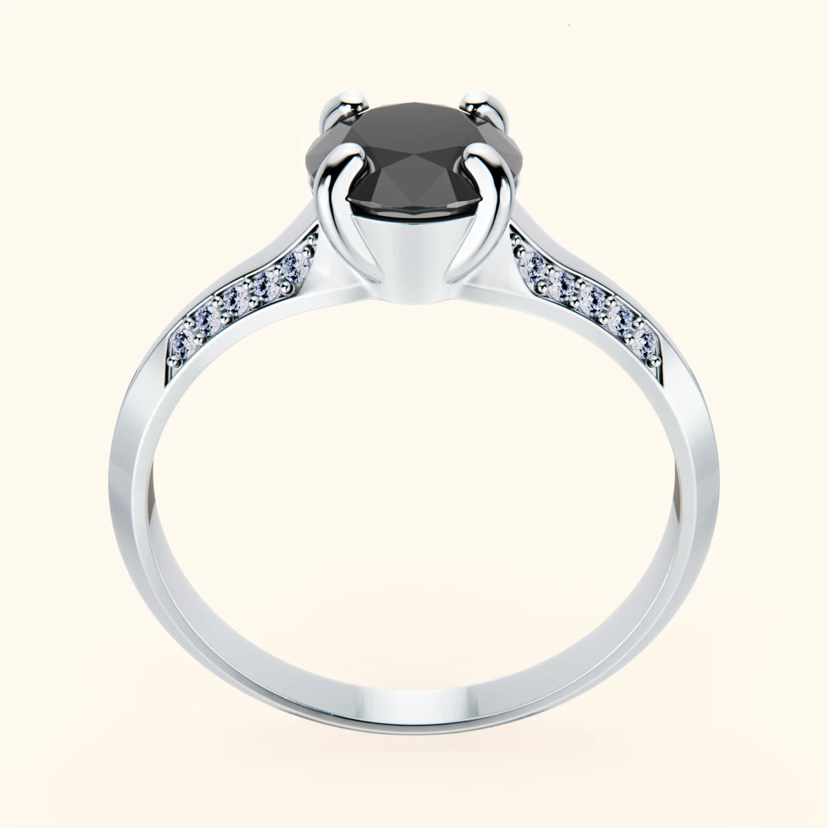 Engagement Ring Délié - 1ct Black Diamond with Natural Diamond Side Stones
