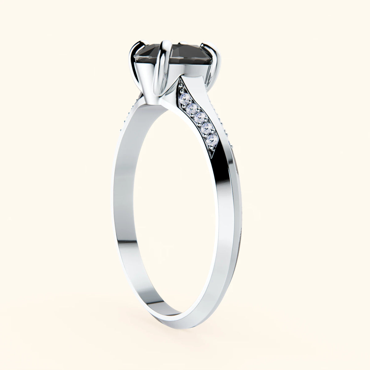Engagement Ring Délié - 1ct Black Diamond with Natural Diamond Side Stones