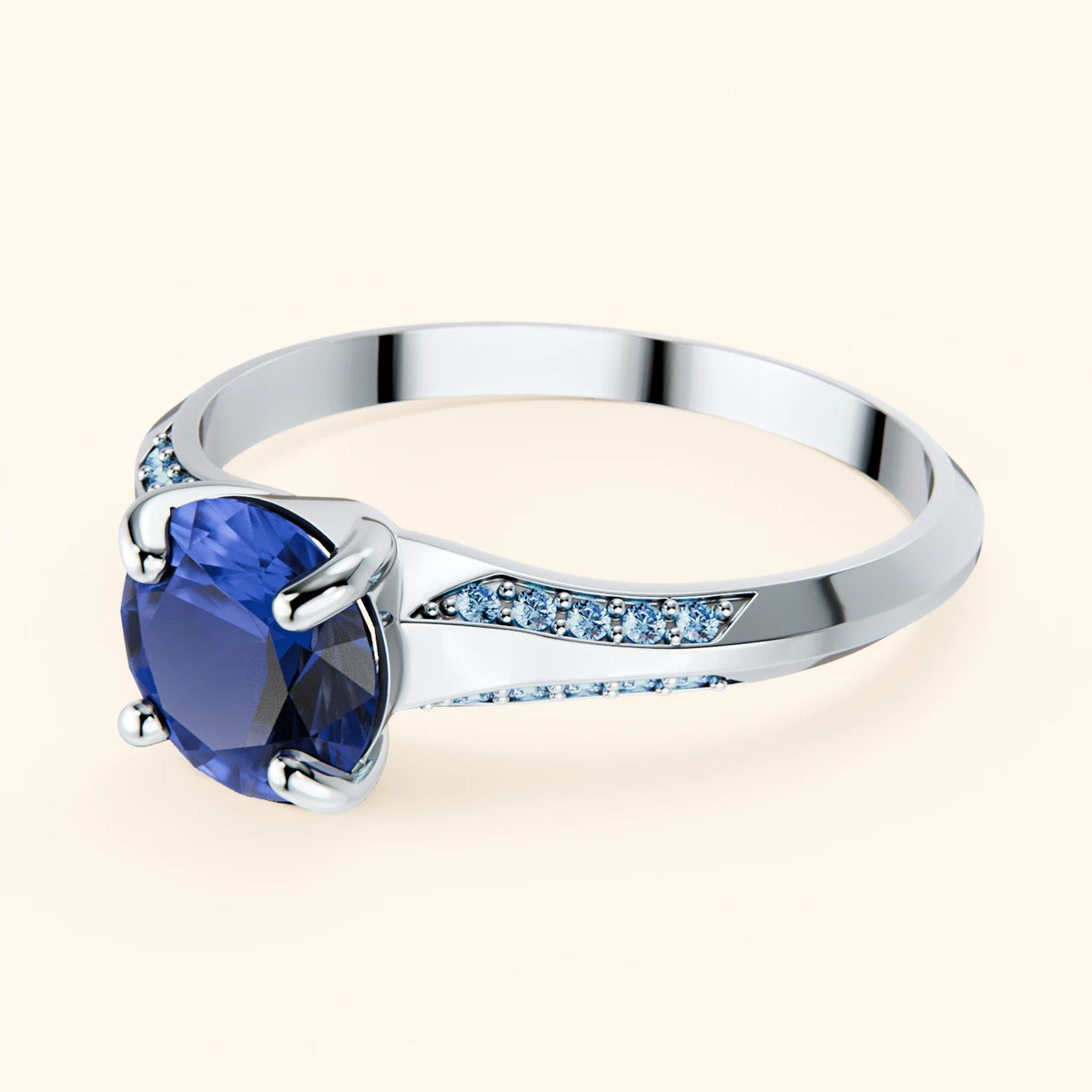 Engagement Ring Délié - 1.10ct Natural Blue Sapphire with Lab Blue Diamond Side Stones