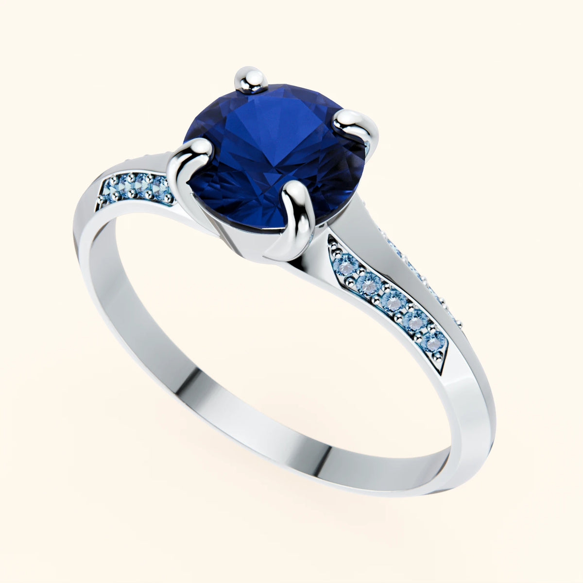 Engagement Ring Délié - 1.10ct Natural Blue Sapphire with Lab Blue Diamond Side Stones