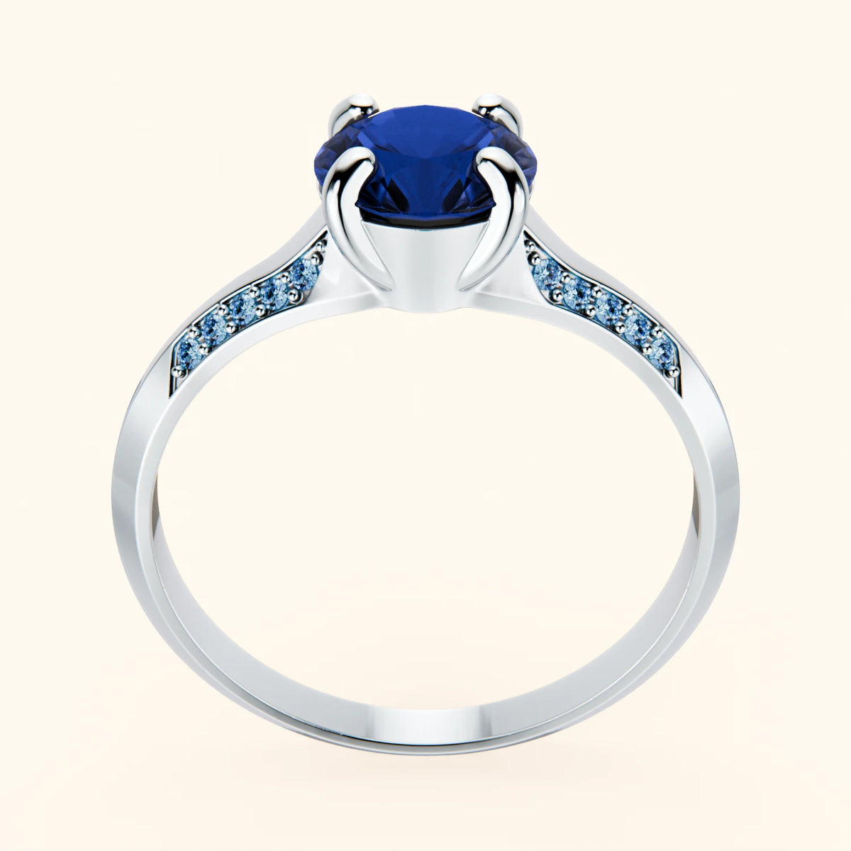 Engagement Ring Délié - 1.10ct Natural Blue Sapphire with Lab Blue Diamond Side Stones