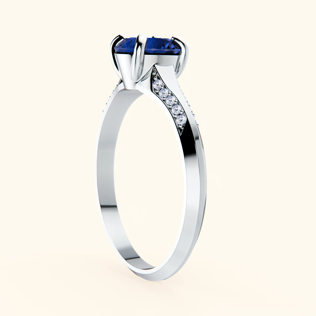 Pierścionek zaręczynowy Délié – Niebieski szafir naturalny 1,10 ct, kamienie boczne: diament naturalny