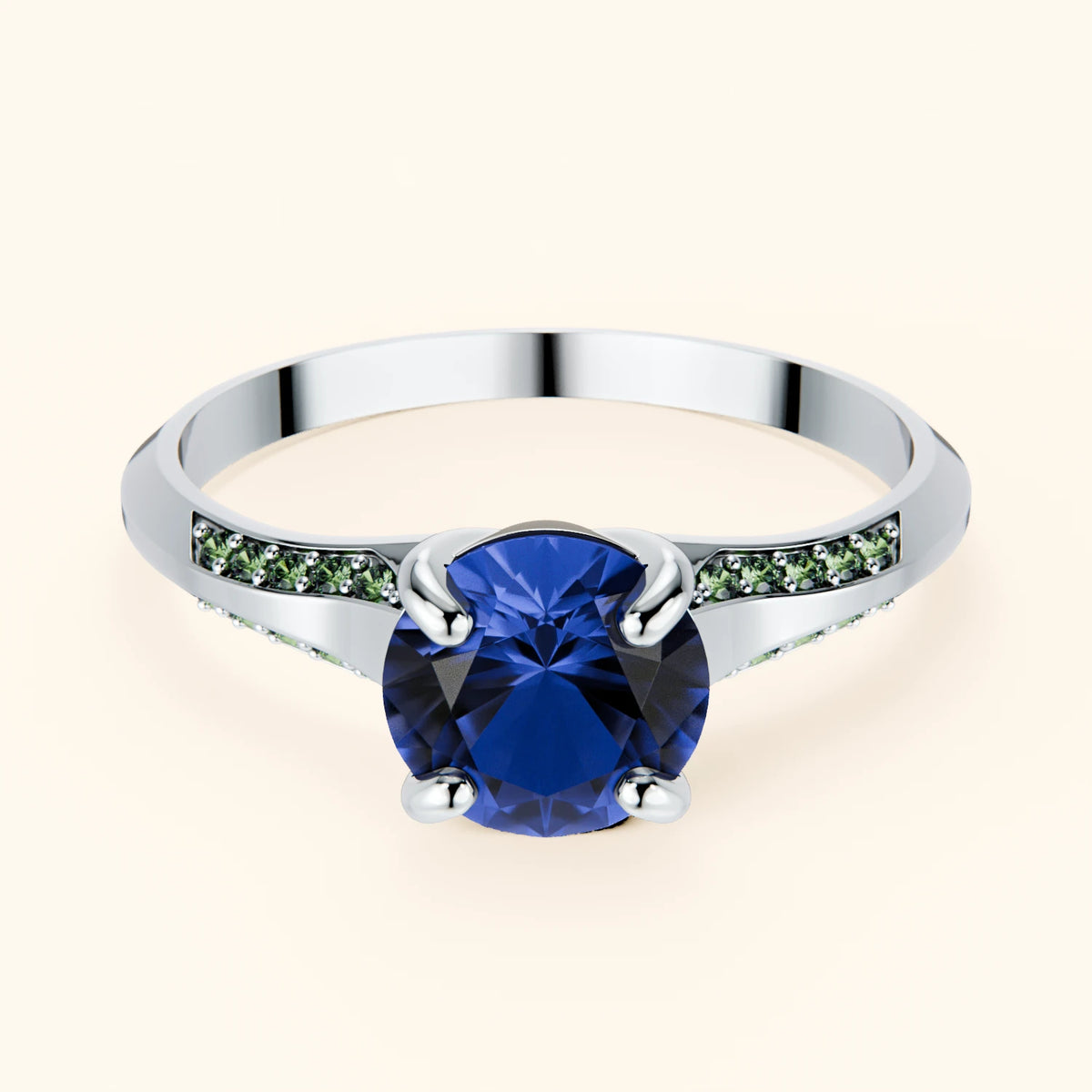 Engagement Ring Délié - 1.10ct Natural Blue Sapphire with Lab Green Diamond Side Stones