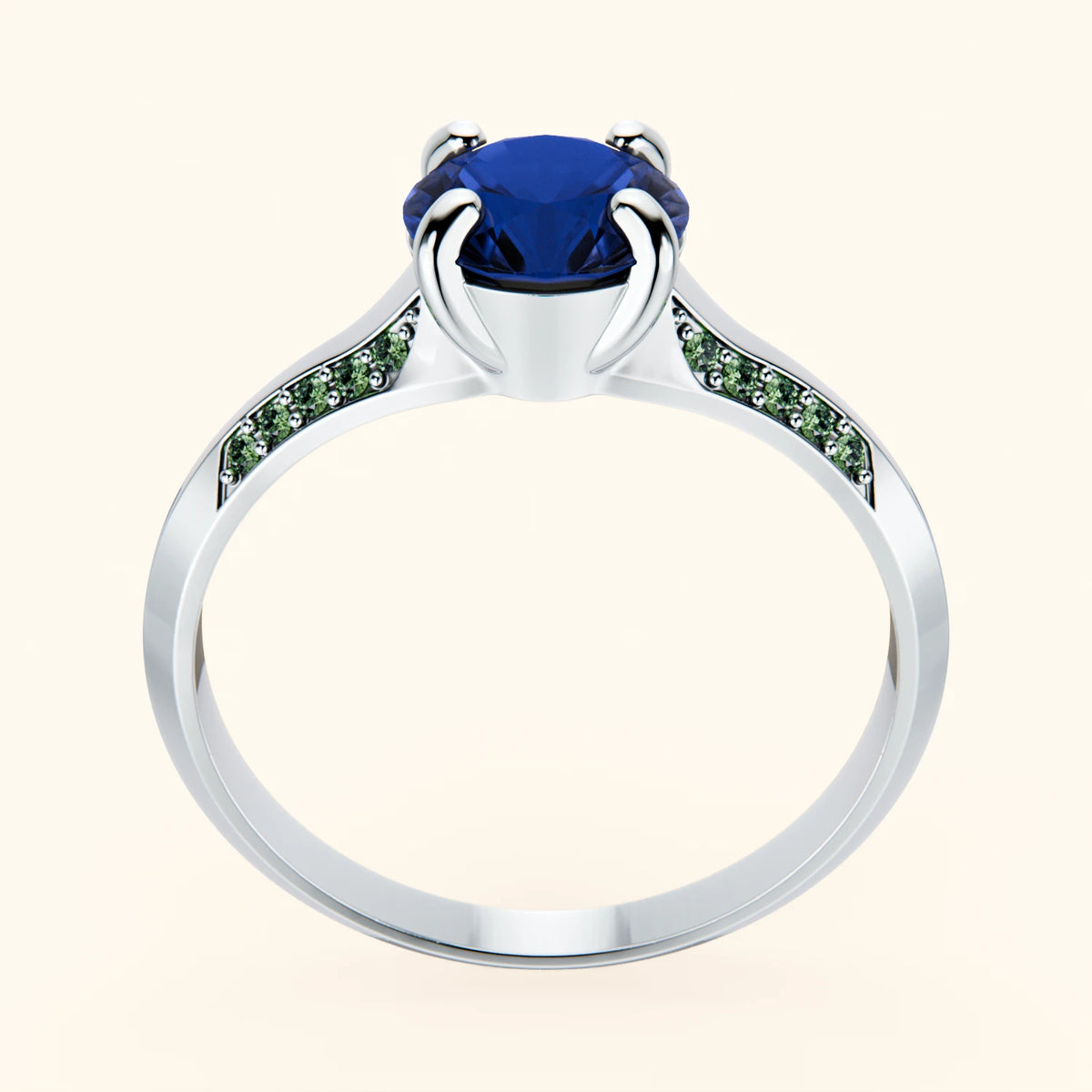 Engagement Ring Délié - 1.10ct Natural Blue Sapphire with Lab Green Diamond Side Stones
